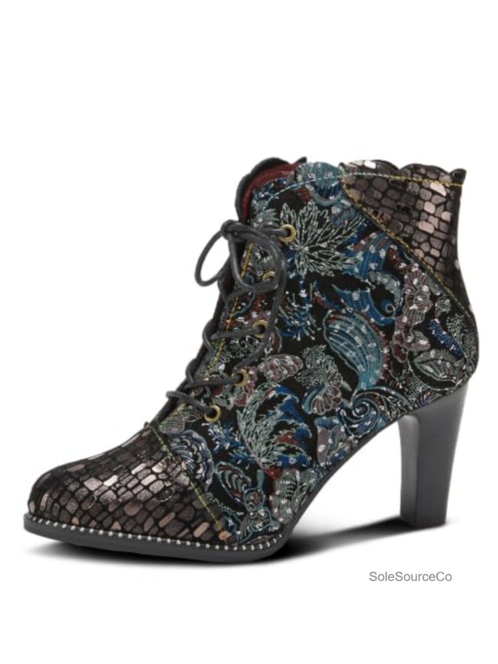 Metallic Leather Ankle Booties Rainbow Stitching